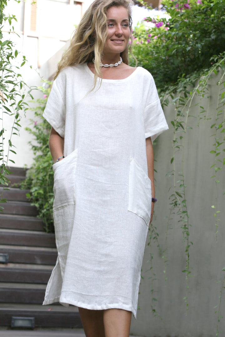 Luciana Dress Off White ( Linen Rayon )