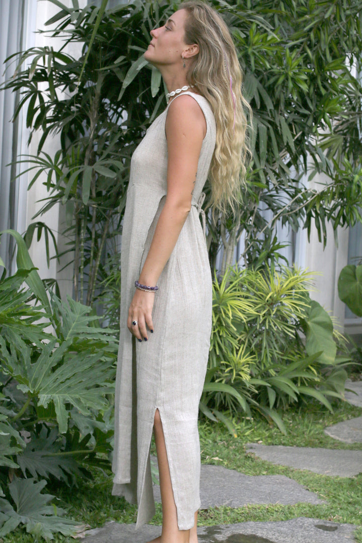 Elena Zipper Dress Natural ( Linen Rayon )