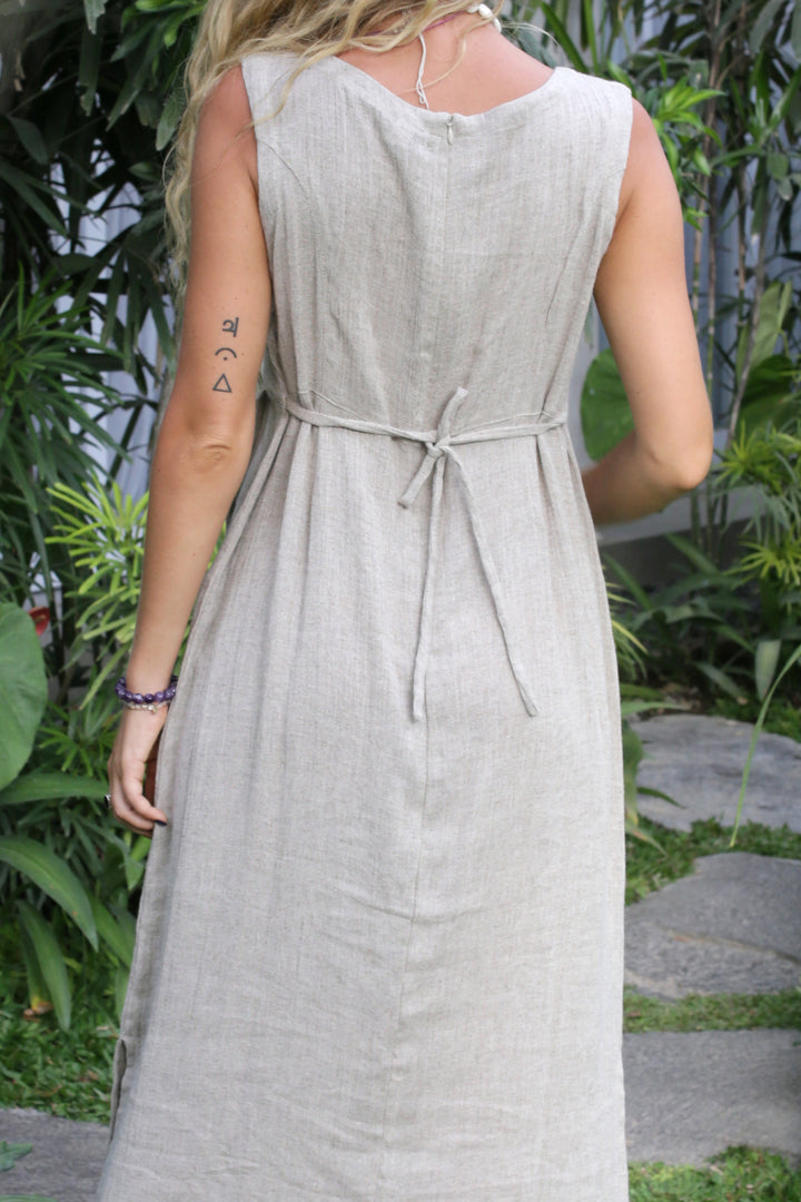 Elena Zipper Dress Natural ( Linen Rayon )