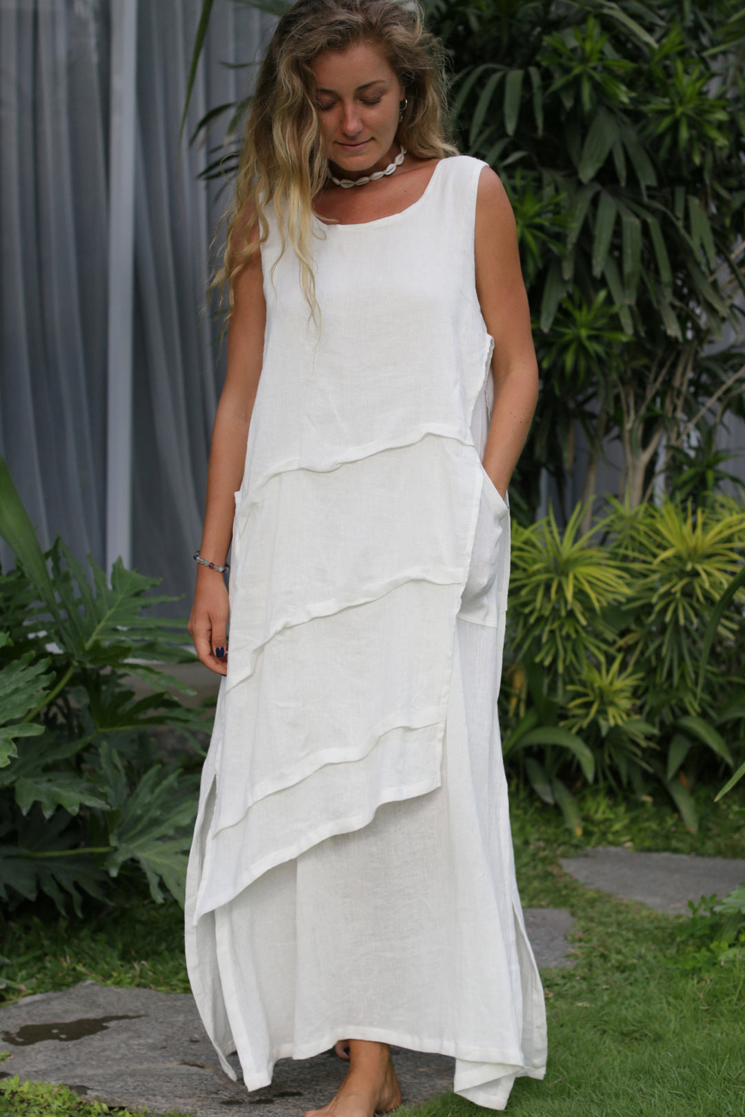 Slanted Dress Off White ( Linen Rayon )
