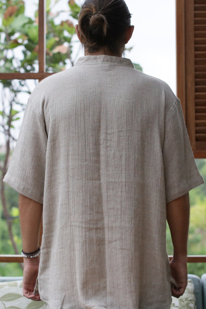 Alex Men Shirt Natural Short Sleeve ( Linen Rayon )