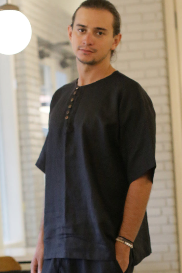 Ger Short Sleeve Black ( Linen Rayon )