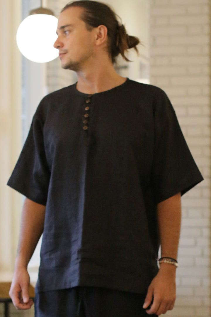 Ger Short Sleeve Black ( Linen Rayon )