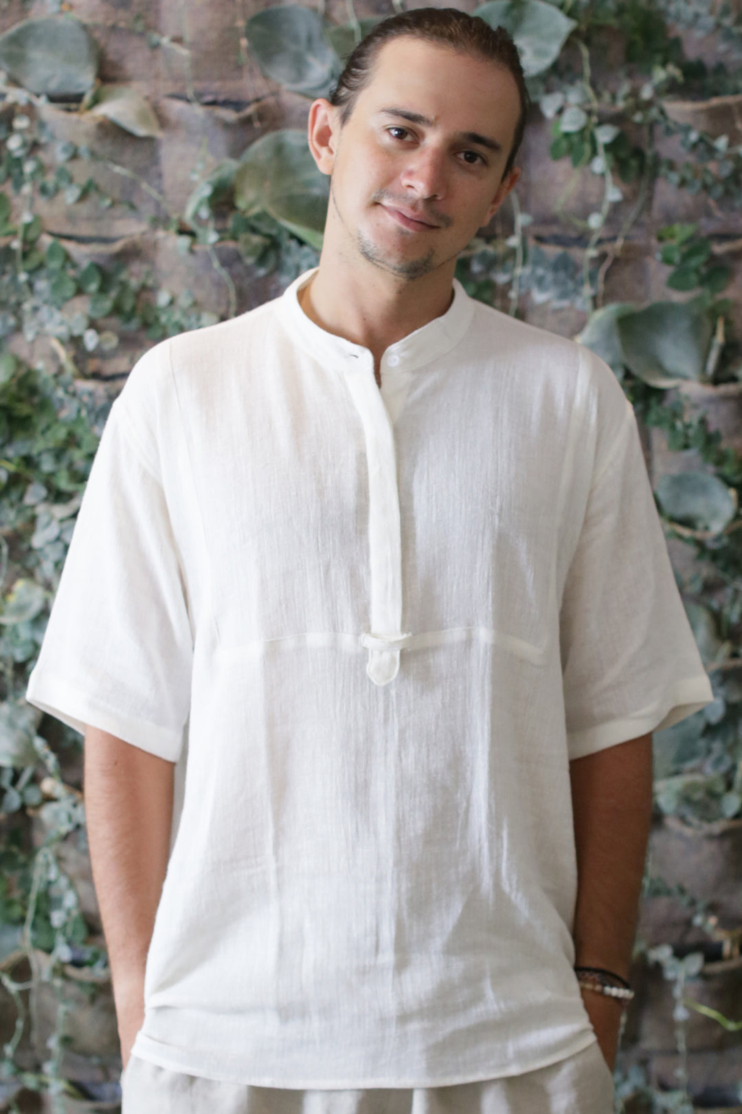 Alex Men Shirt Off White Short Sleeve ( Linen Rayon )
