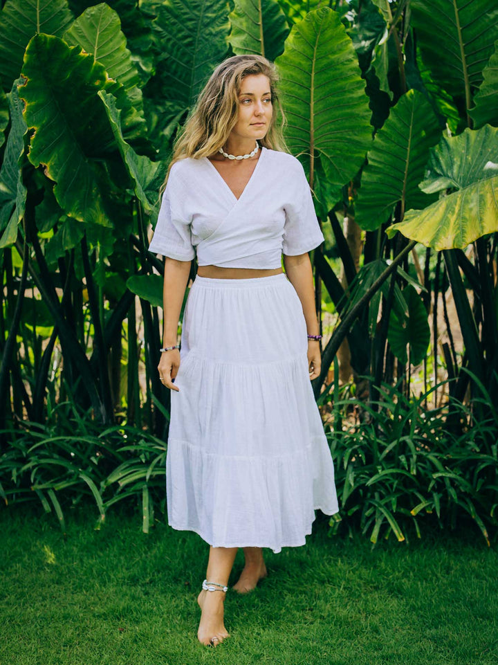Holy Set Short Sleeve + skirt T long ( White 100% cotton )