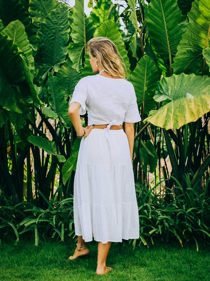 Holy Set Short Sleeve + skirt T long ( White 100% cotton )